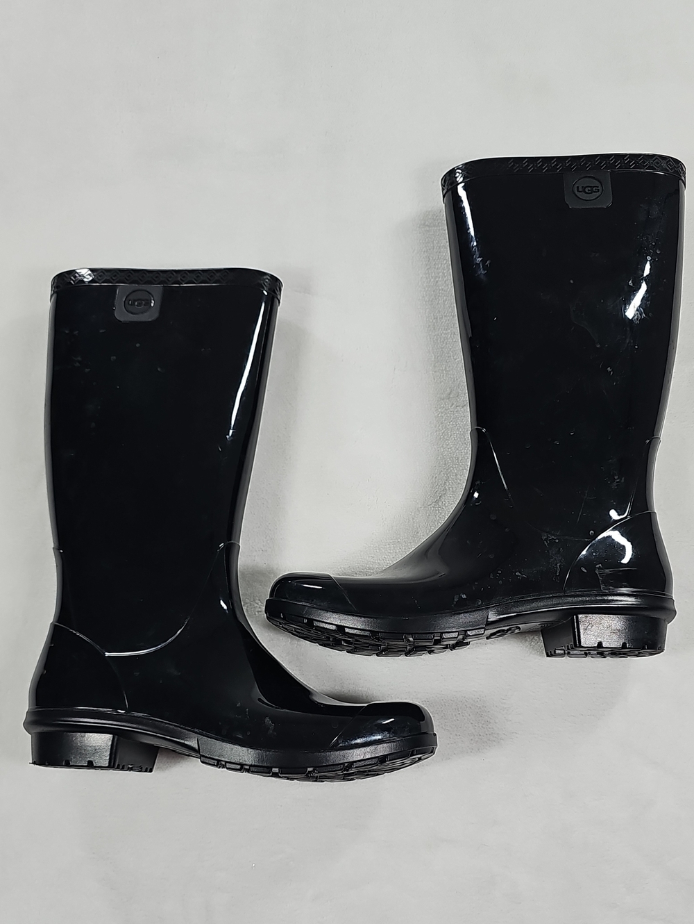 UGG Shaye Black Glossy Tall Rain Boots Waterproof Rubber Made in USA Womens